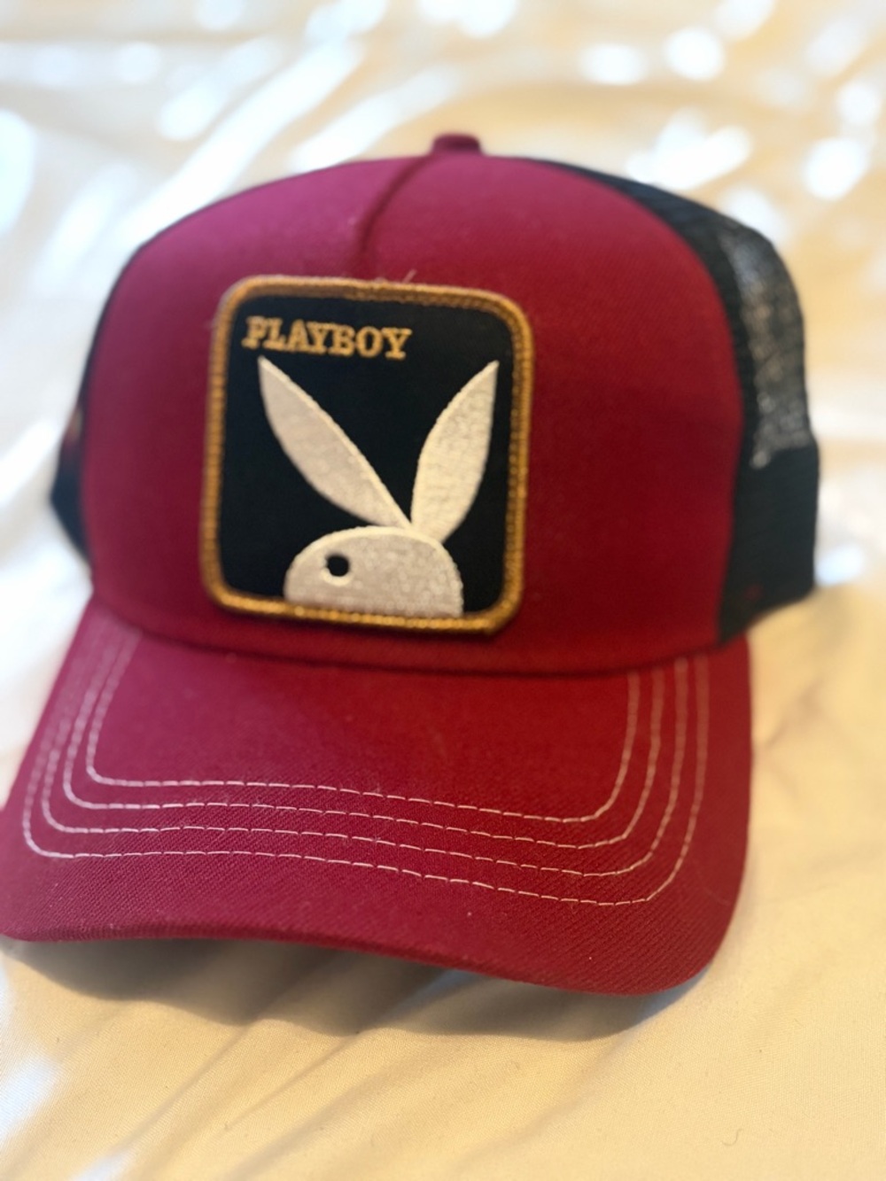 Lids X PLAYBOY Burgundy and Black Trucker Cap with Patch